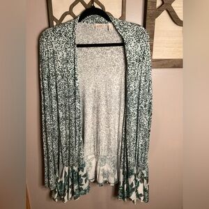 LOGO by Lori Goldstein Green Patterned Cardigan